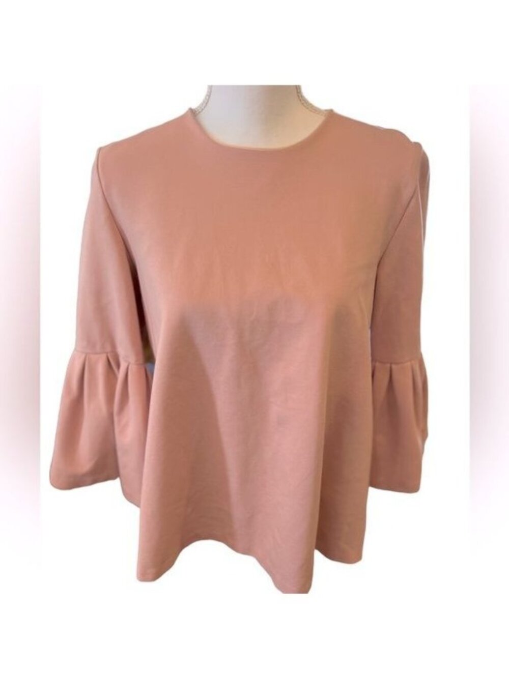 OXFORD SUNDAY Faux Suede Bell 3/4Sleeve Blouse Size Large Dusty Light Pink